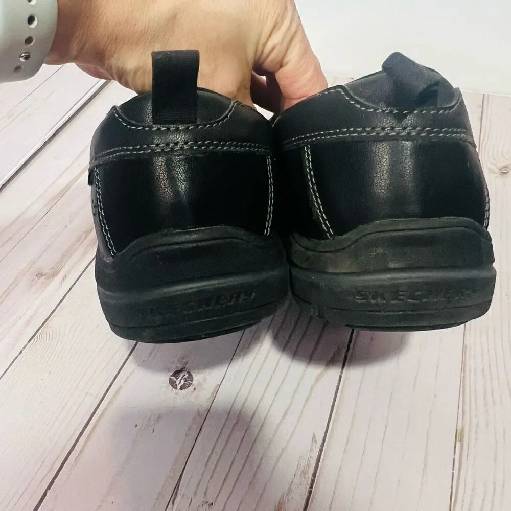 Skechers Black Leather Mocassin Air-Cooled Memory Foam Shoes